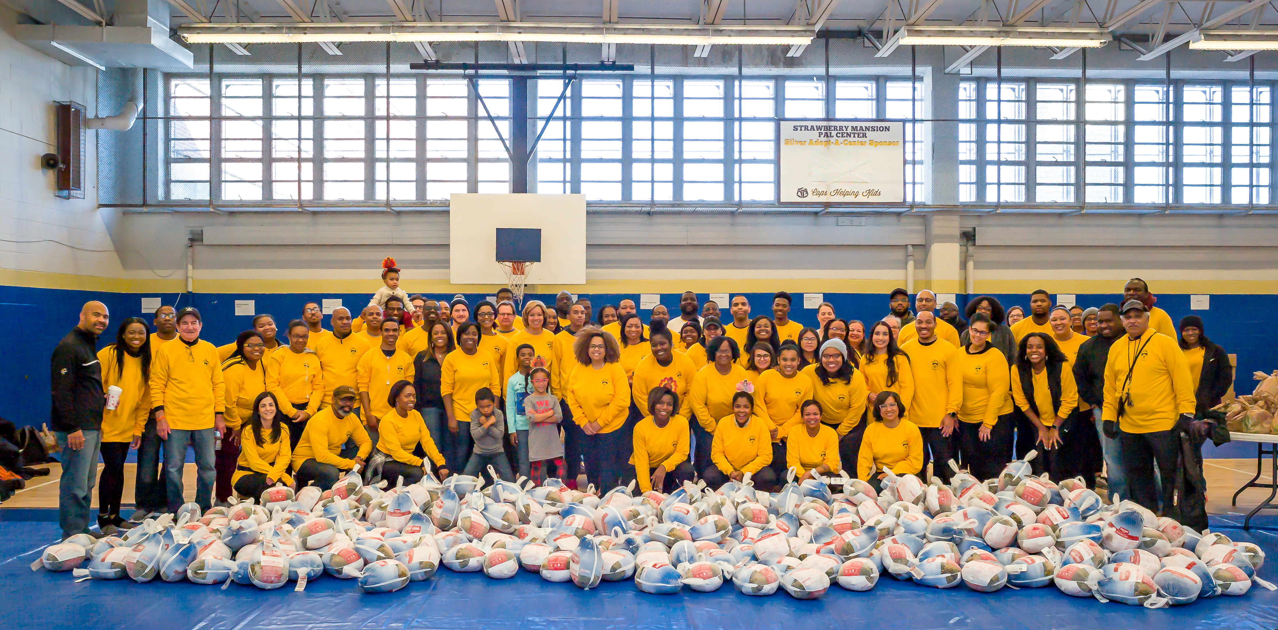 Volunteers with turkeys