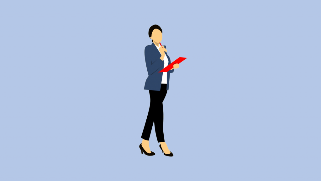 Business woman holding red notepad