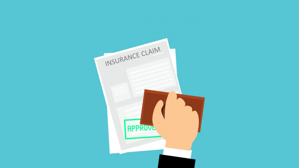 Illustration of hand putting approval stamp on an insurance claim